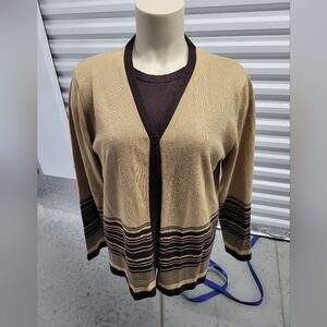 Carolyn Taylor For By Design Essentials Women's Sz M Pullover Cardigan Brown/Tan